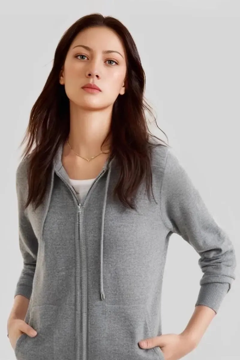 100 Cashmere Hooded Zip-Front Sweater