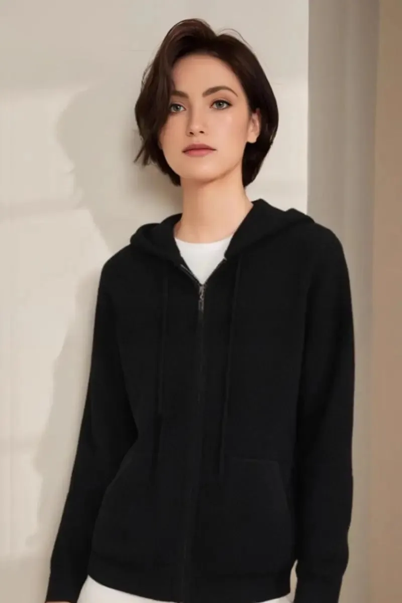 100 Cashmere Hooded Zip-Front Sweater