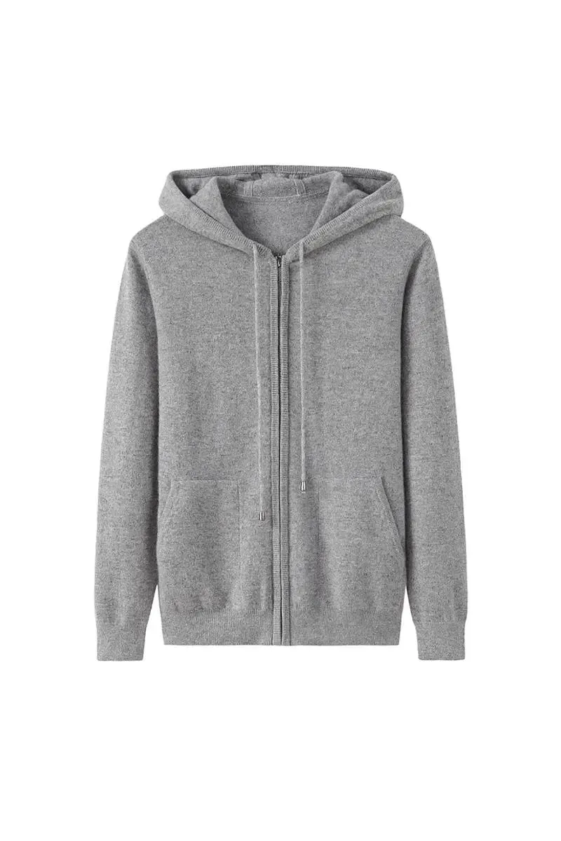 100 Cashmere Hooded Zip-Front Sweater