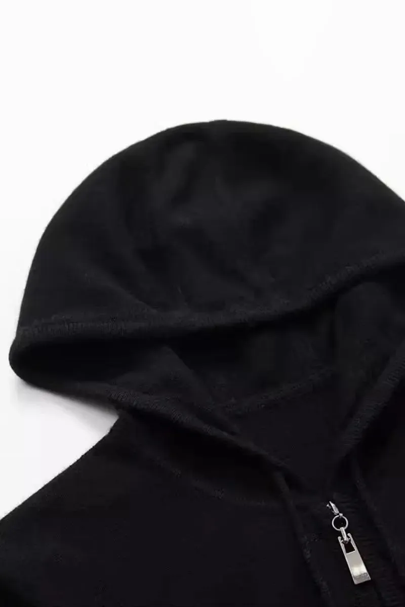 100 Cashmere Hooded Zip-Front Sweater