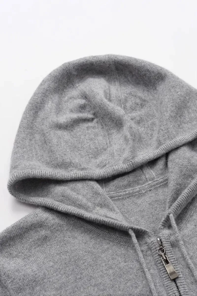 100 Cashmere Hooded Zip-Front Sweater