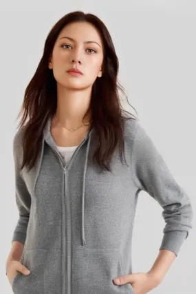 100 Cashmere Hooded Zip-Front Sweater