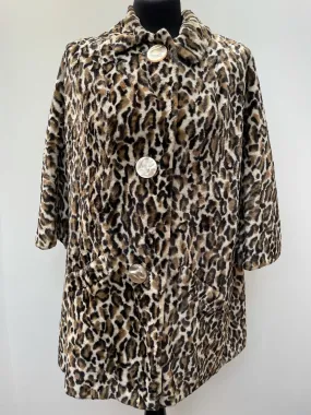 1950s Faux Leopard Fur Cape Coat - Size 16