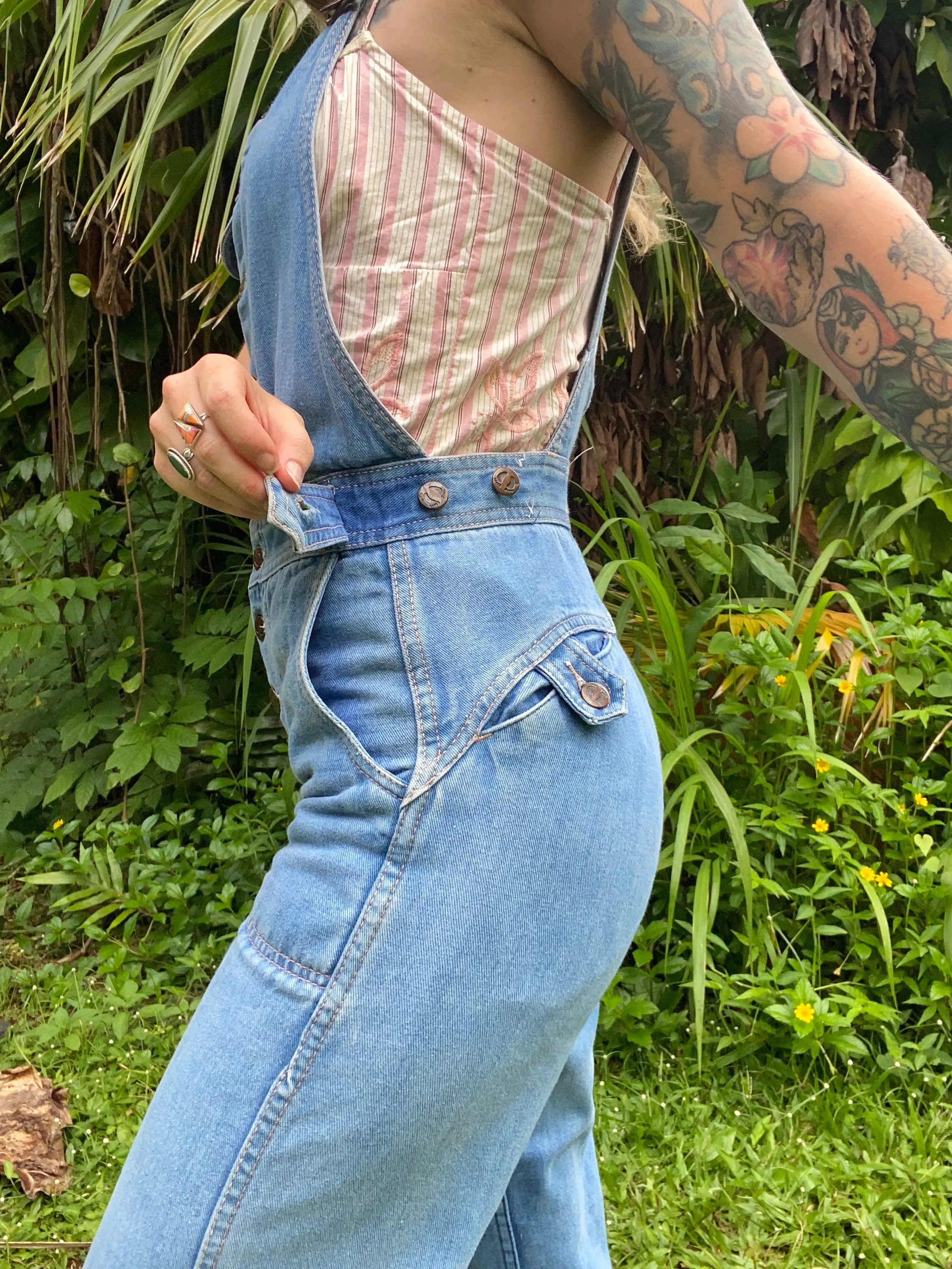1970s Hang Ten denim overall low back jumpsuit