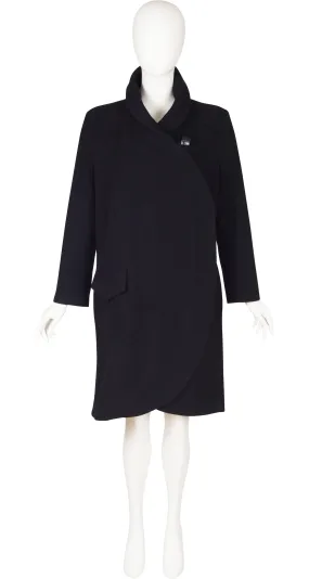 1980s Black Wool Shawl Collar Coat