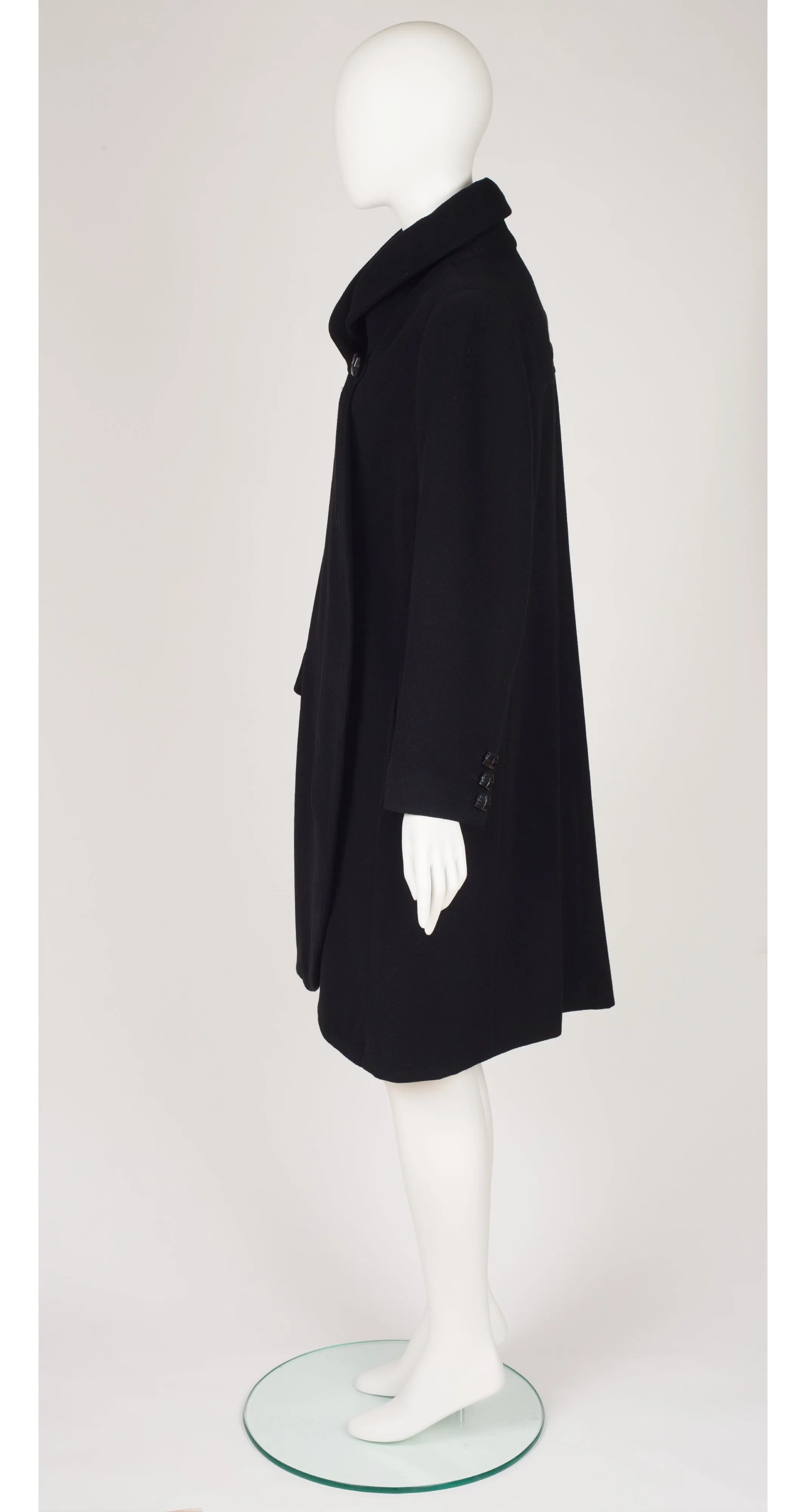 1980s Black Wool Shawl Collar Coat