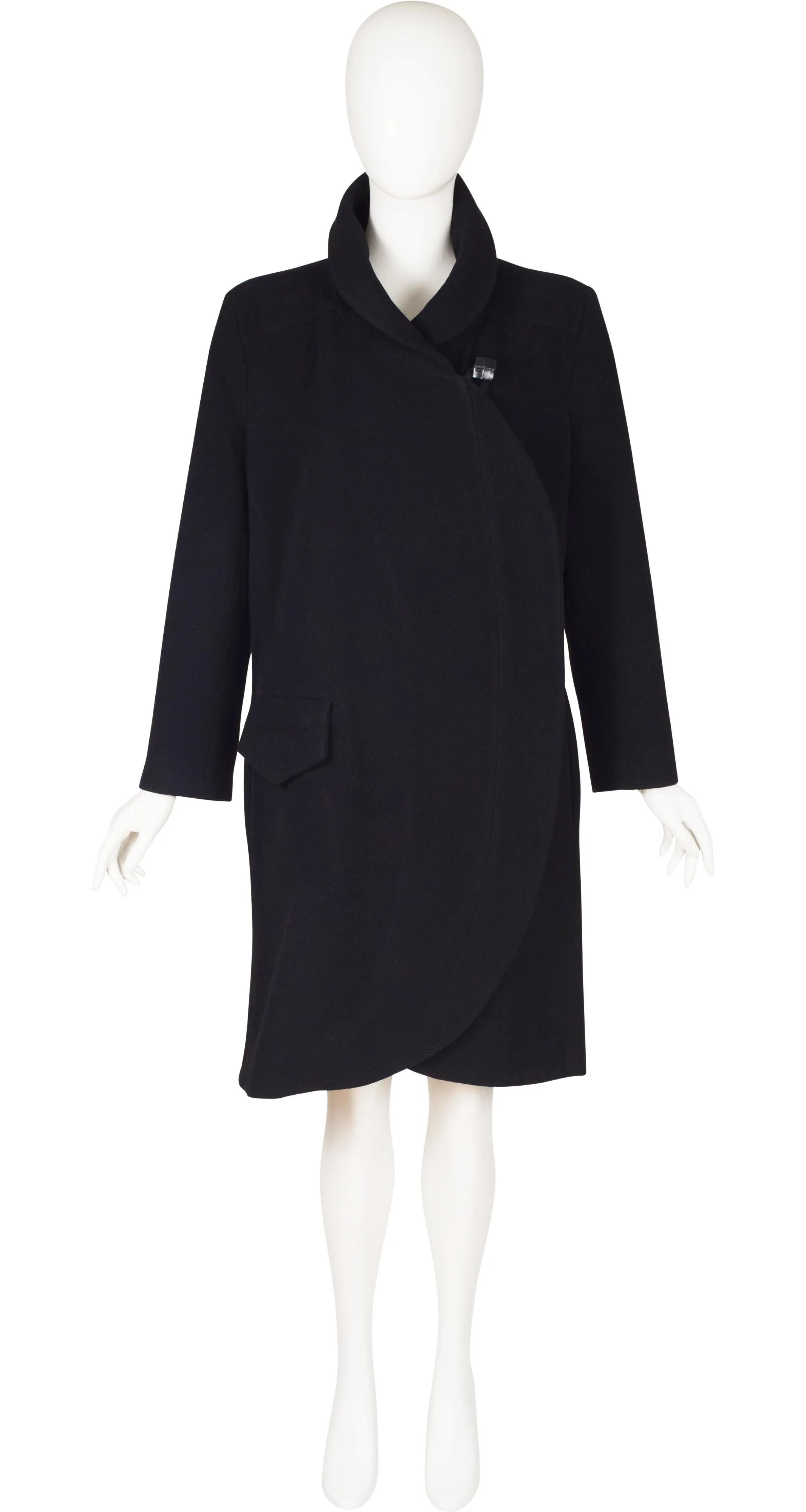 1980s Black Wool Shawl Collar Coat