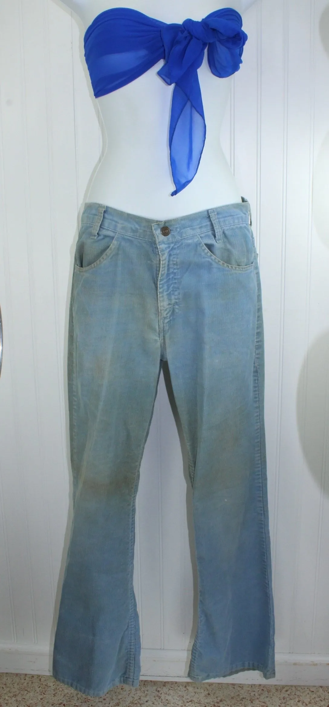 1990's Levi's Skate Boarder Distressed Blue Cord Jeans 517 White Tab