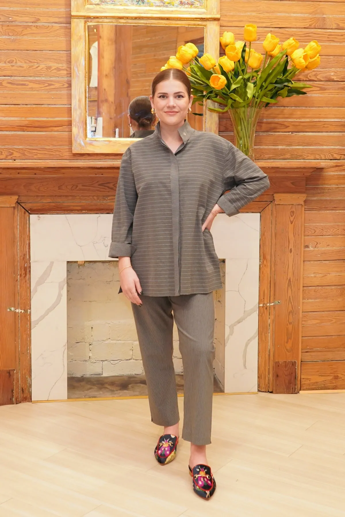 31" Mandarin Stripe Button Tunic