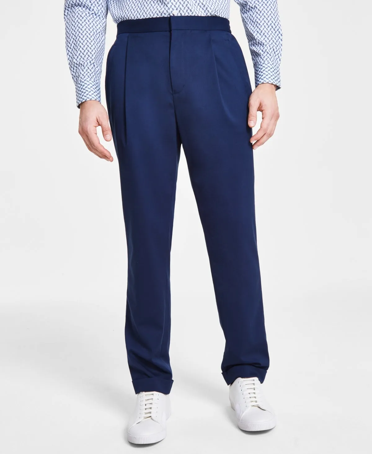 Alfani Mens Modern Fit Stretch Pleated Dress Pants Blue 32 x 32