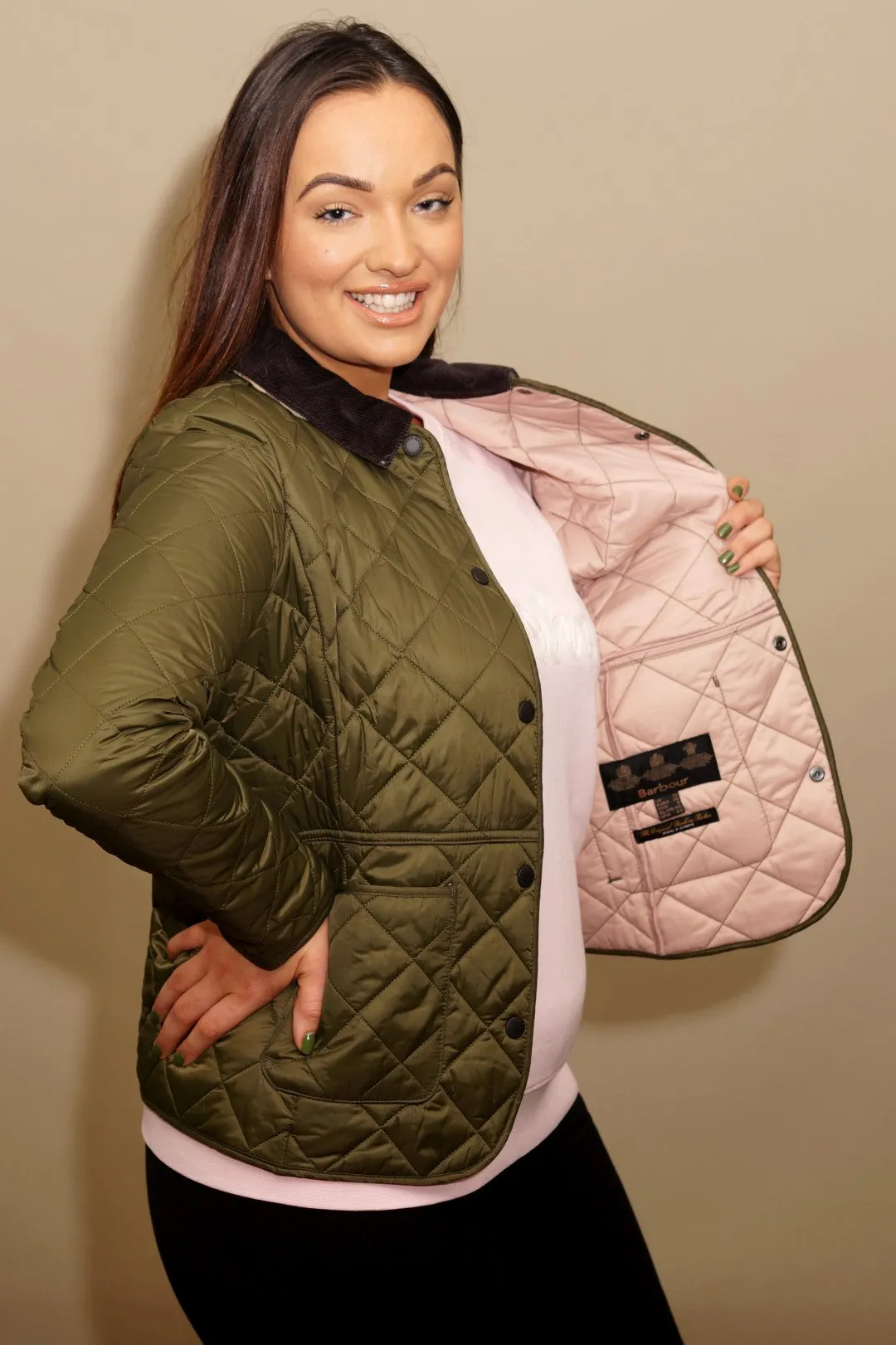 Barbour Deveron Quilted Jacket - Olive/Pale Pink LQU1012OL51