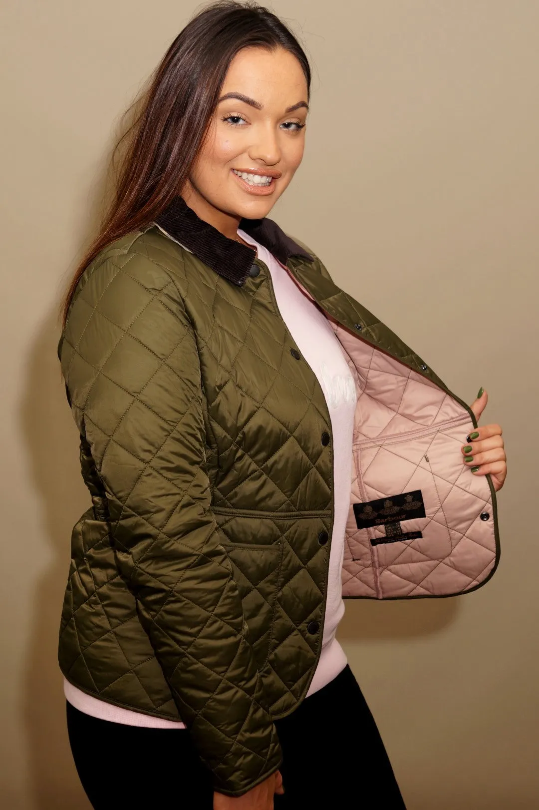 Barbour Deveron Quilted Jacket - Olive/Pale Pink LQU1012OL51