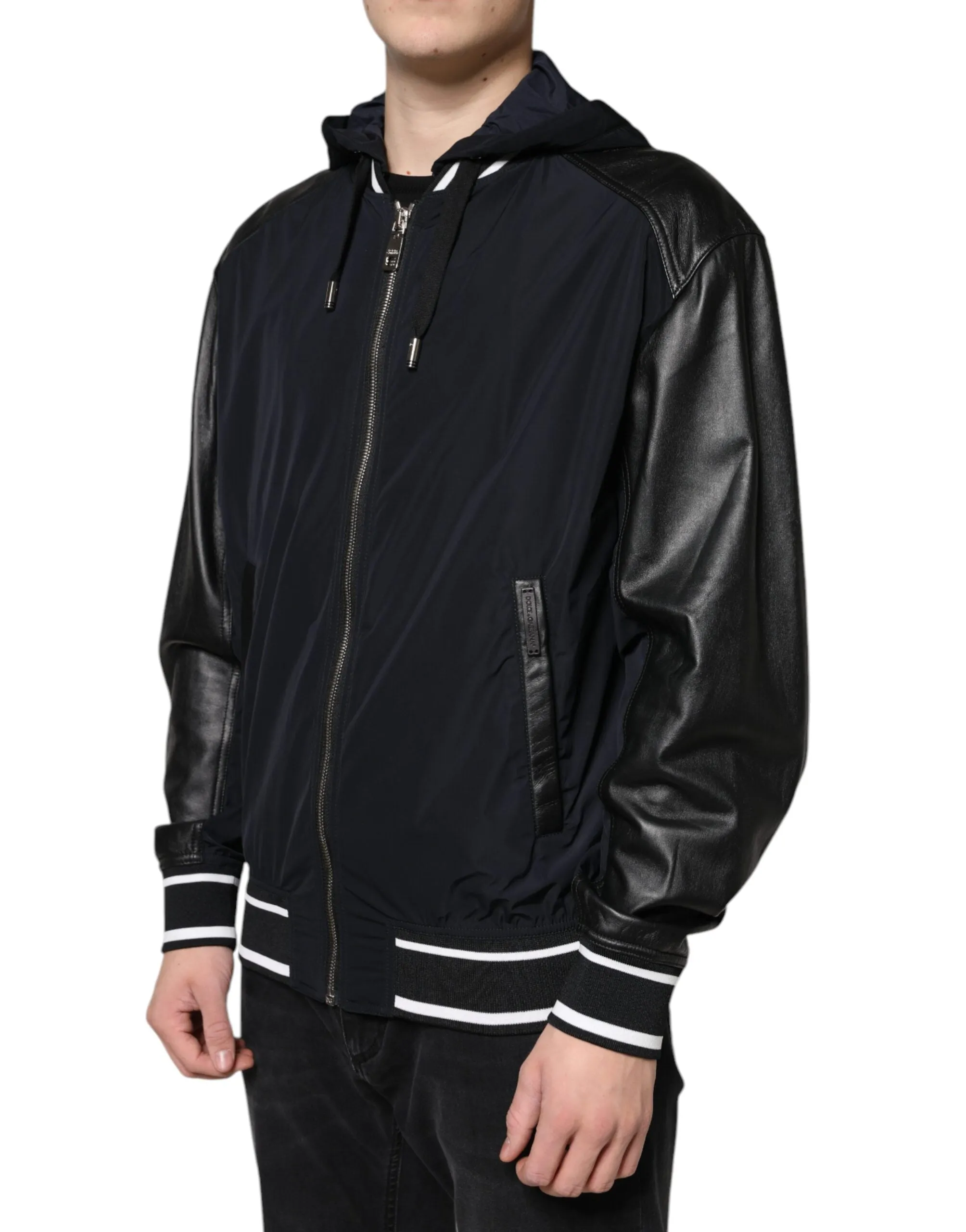 Black Hooded Full Zip Men Bomber Jacket