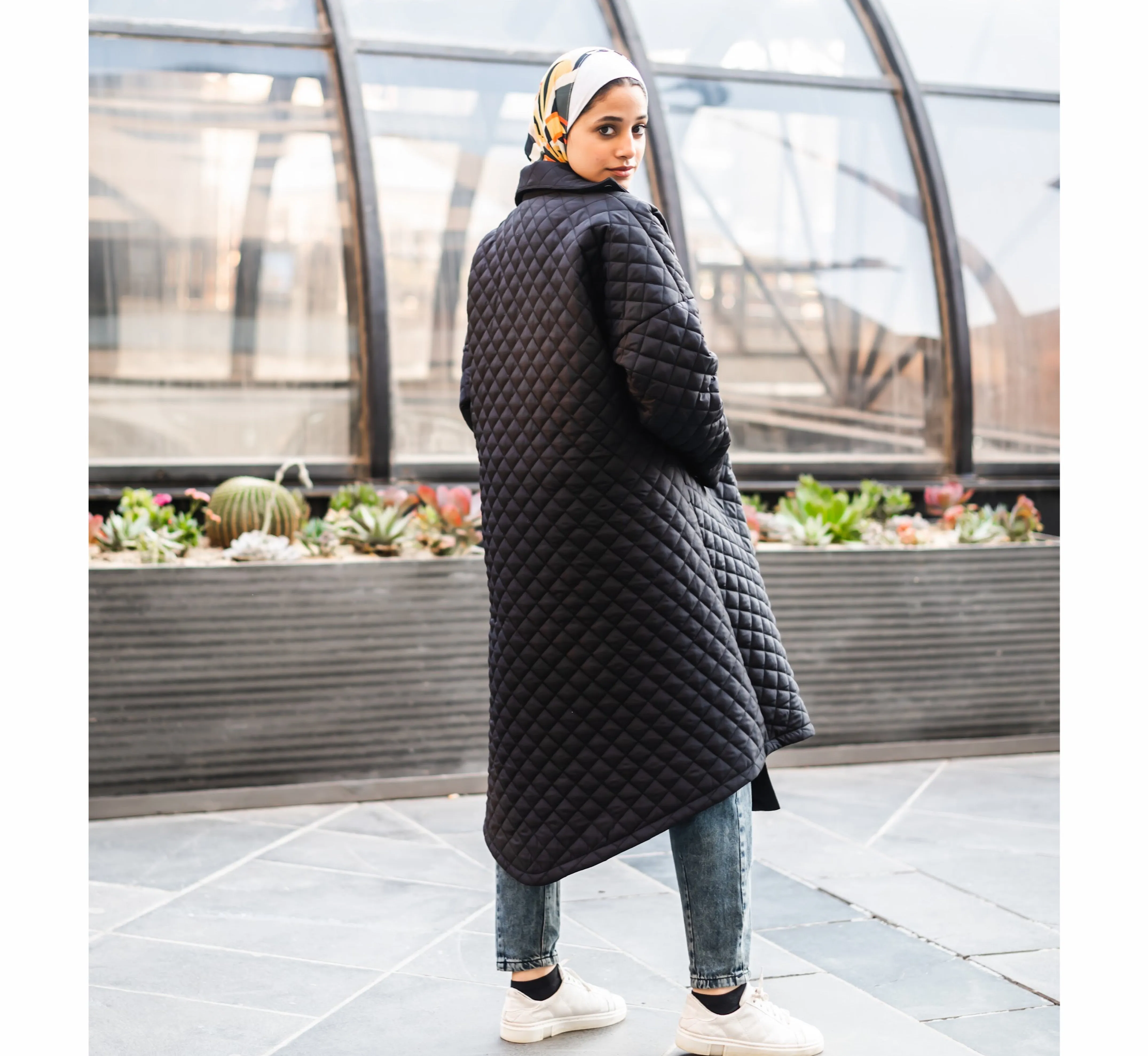 Black oversized quilted coat