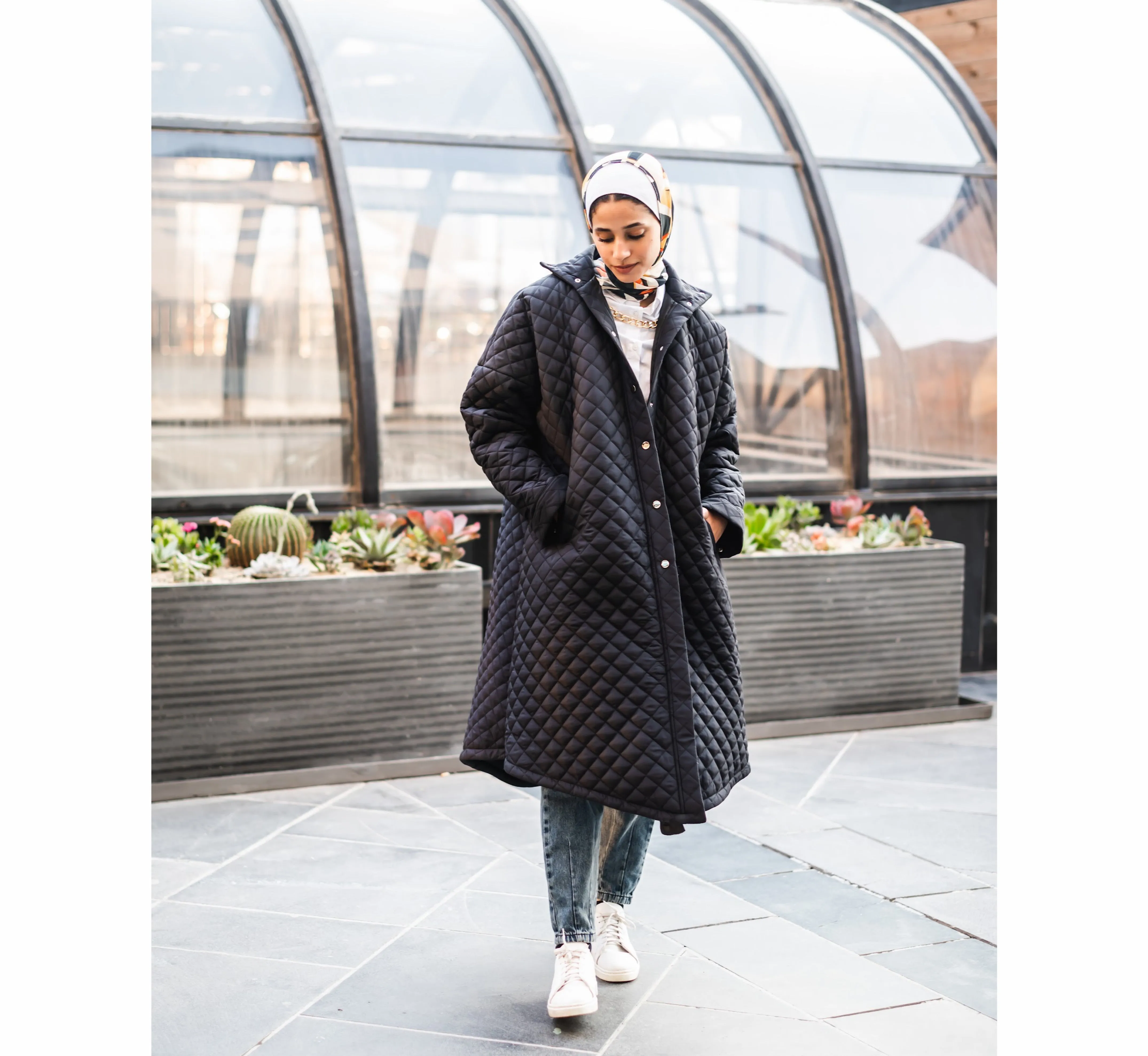 Black oversized quilted coat