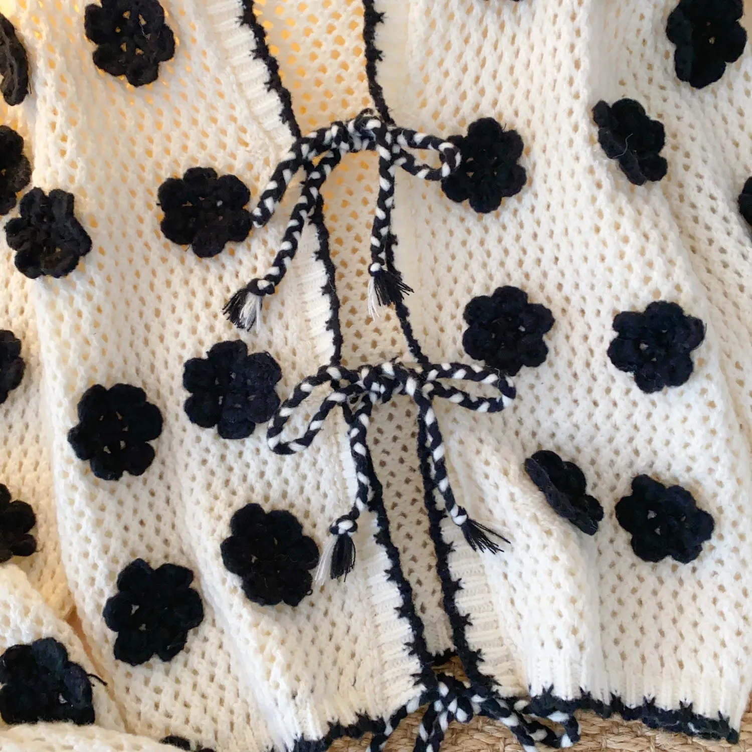 Black&White Hollowed Crochet Cardigan