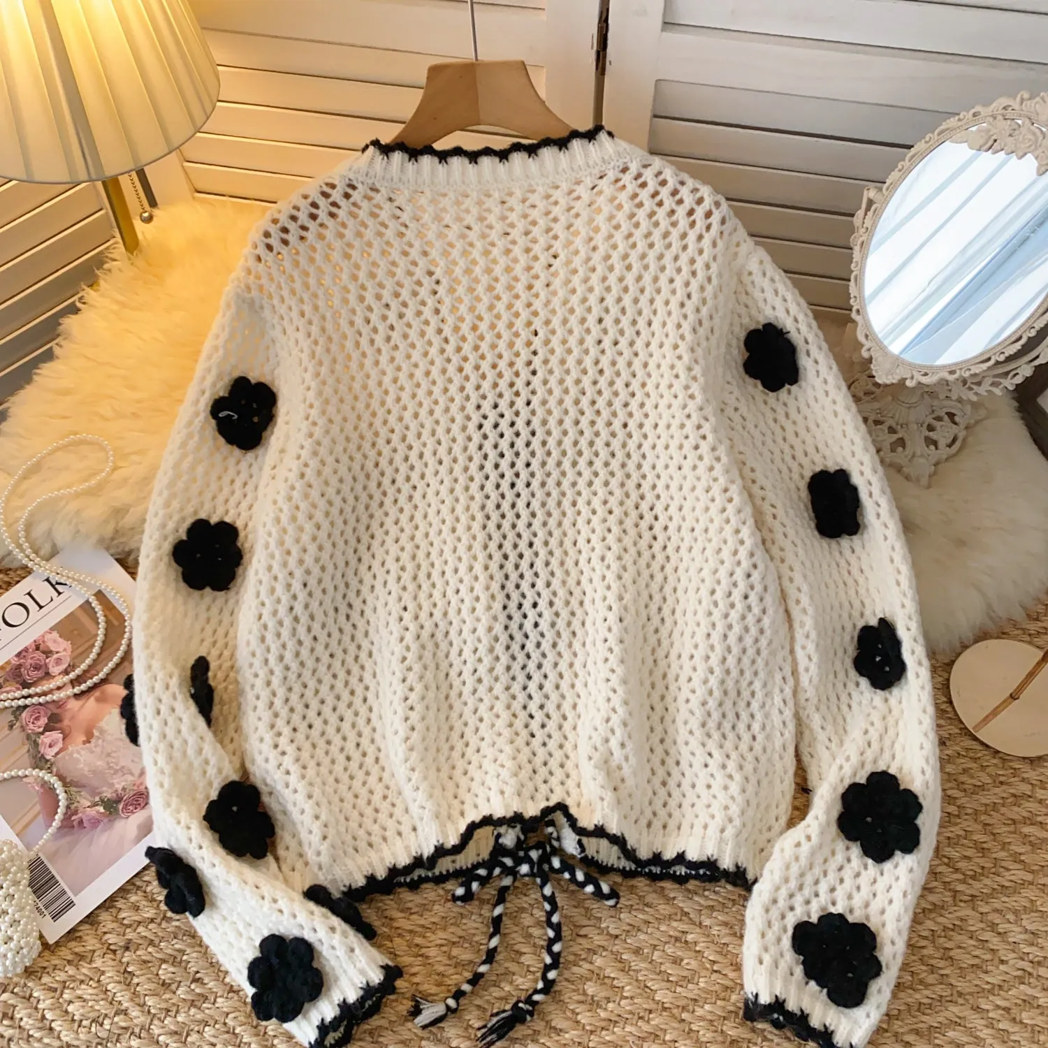 Black&White Hollowed Crochet Cardigan