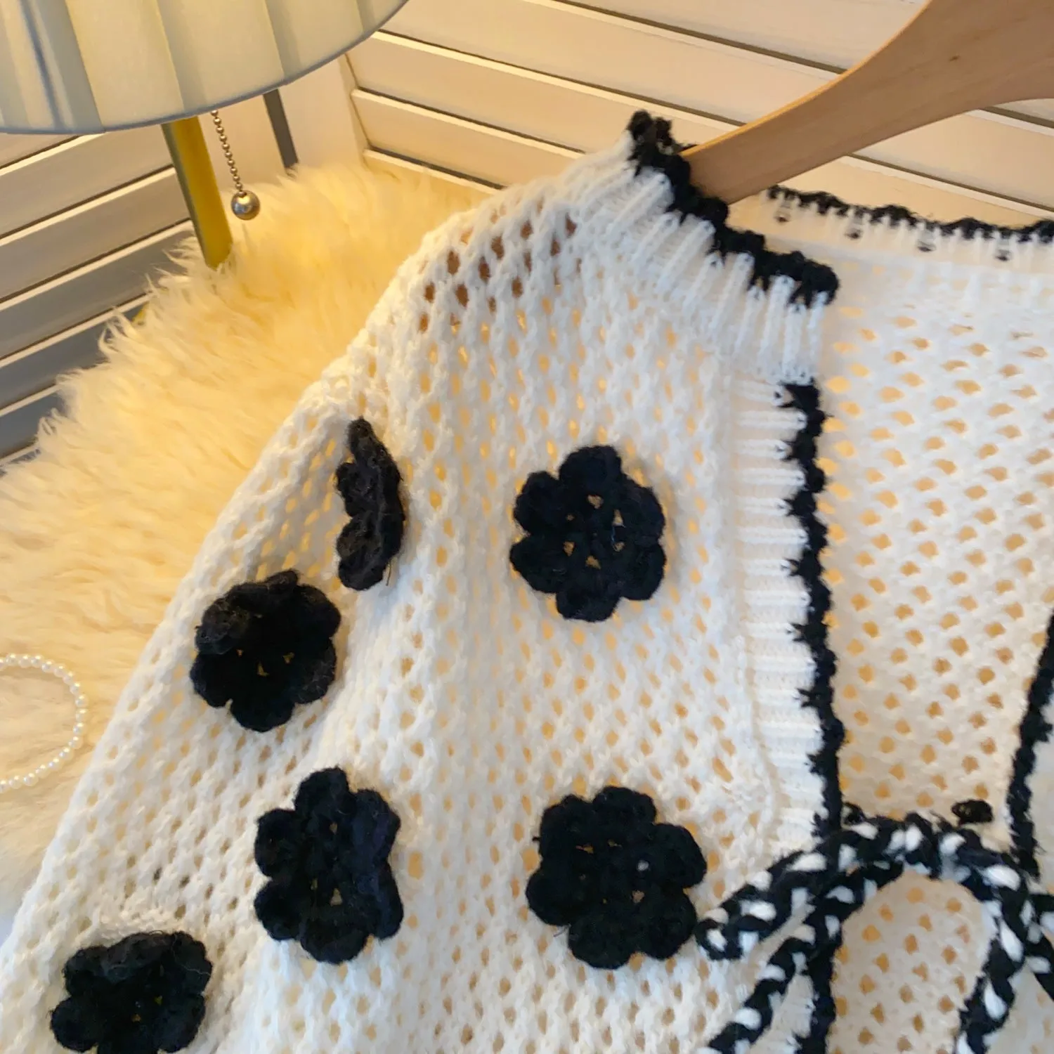 Black&White Hollowed Crochet Cardigan