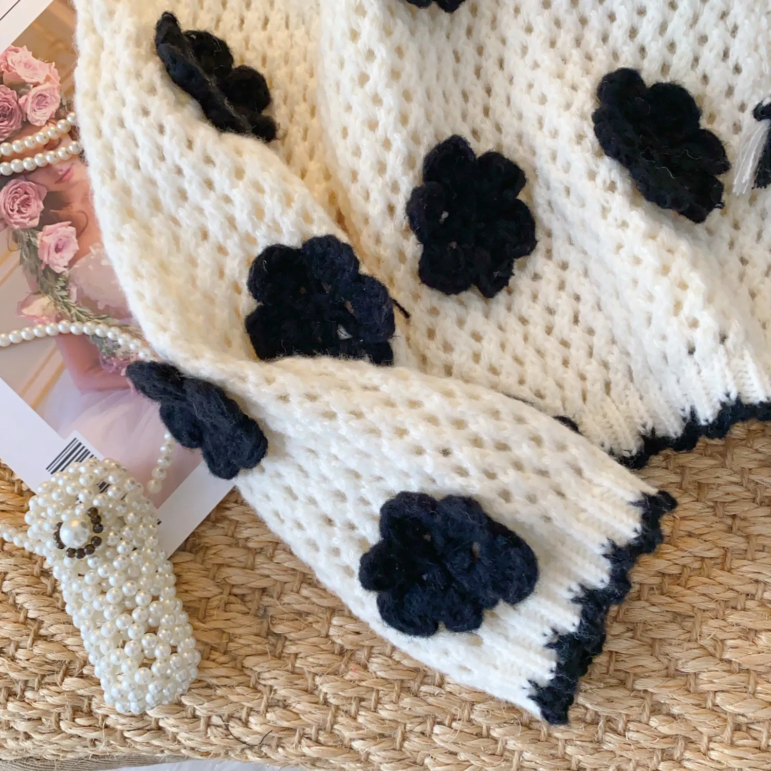 Black&White Hollowed Crochet Cardigan