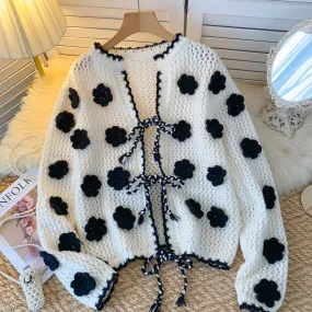 Black&White Hollowed Crochet Cardigan
