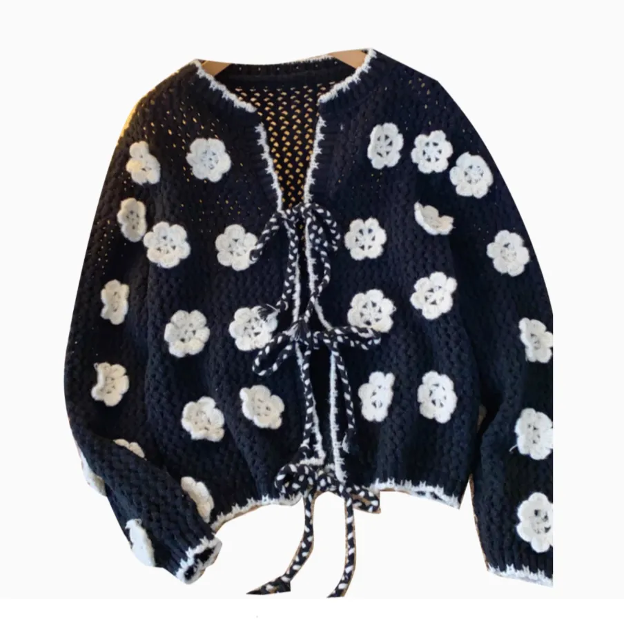 Black&White Hollowed Crochet Cardigan