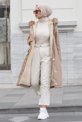 BNG Women Fur Collar Plush Bonded Coat Mink - Clermont