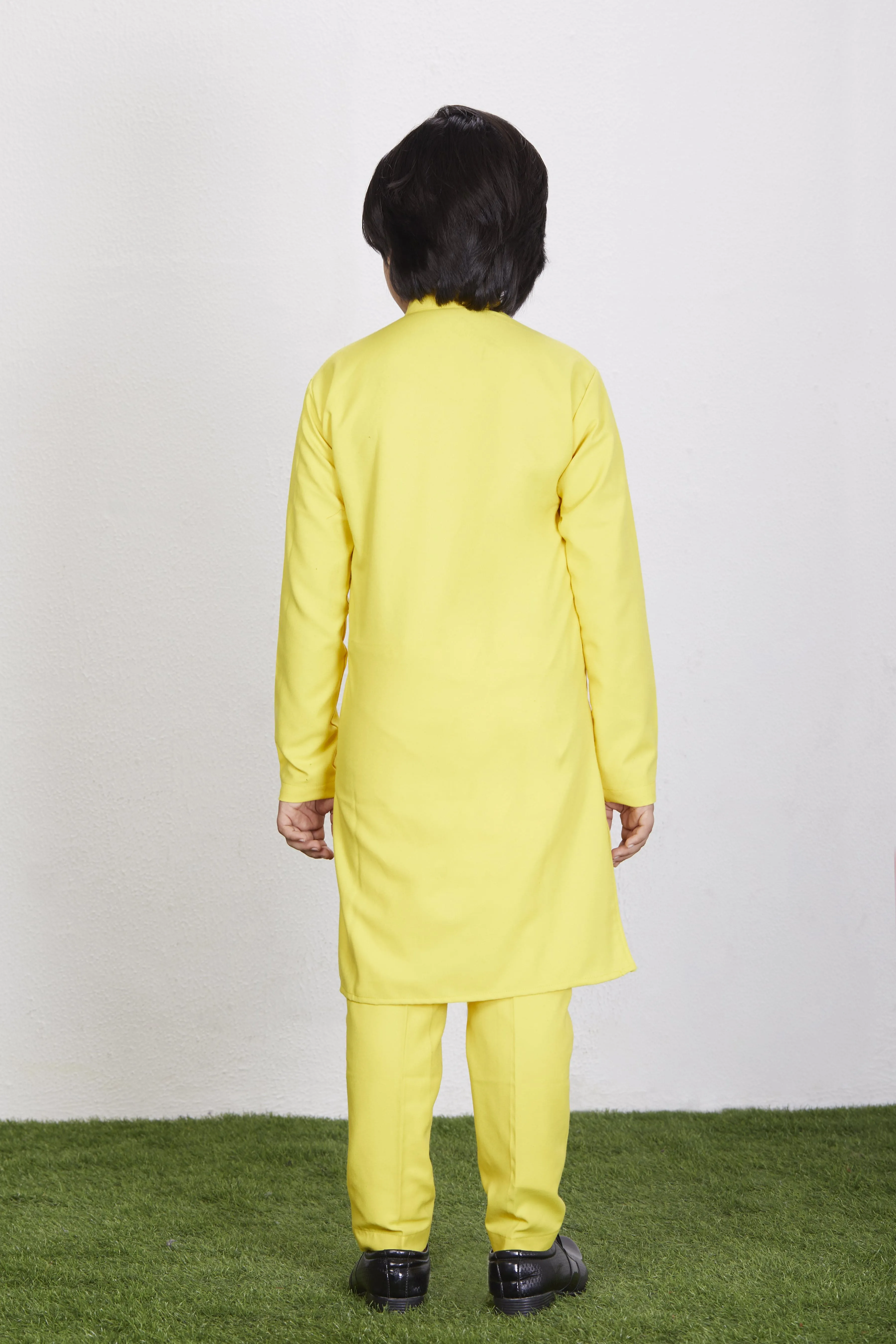 Boy's Yellow Cotton Blend  Kurta Trouser Set Kids