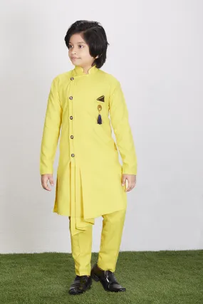 Boy's Yellow Cotton Blend  Kurta Trouser Set Kids