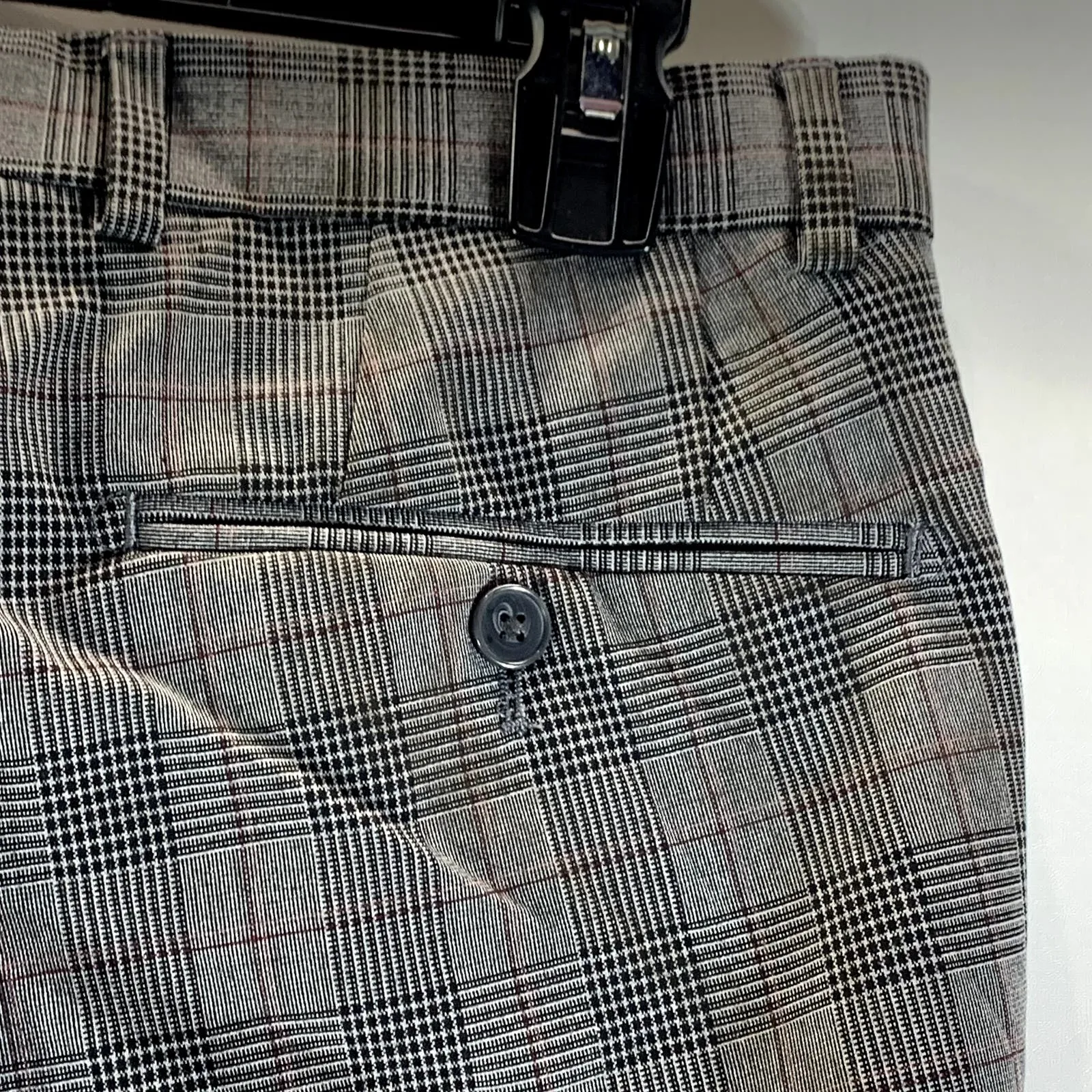 CALVIN KLEIN Men's Charcoal Plaid Slim-Fit Flat Front Dress Pants SZ 33X30