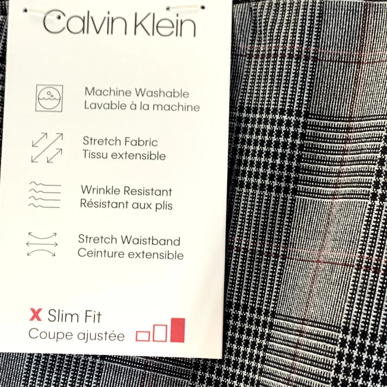 CALVIN KLEIN Men's Charcoal Plaid Slim-Fit Flat Front Dress Pants SZ 33X30