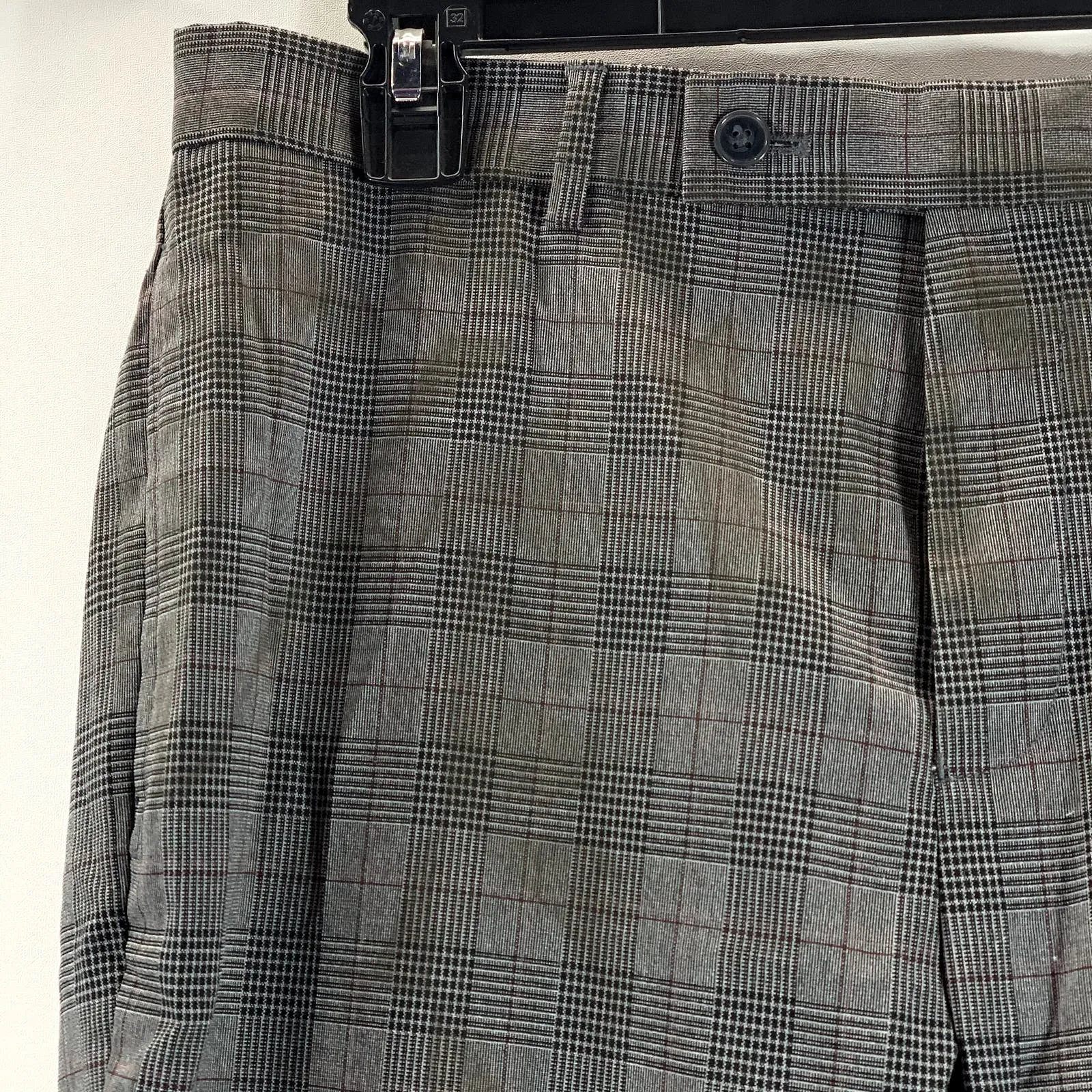 CALVIN KLEIN Men's Charcoal Plaid Slim-Fit Flat Front Dress Pants SZ 33X30