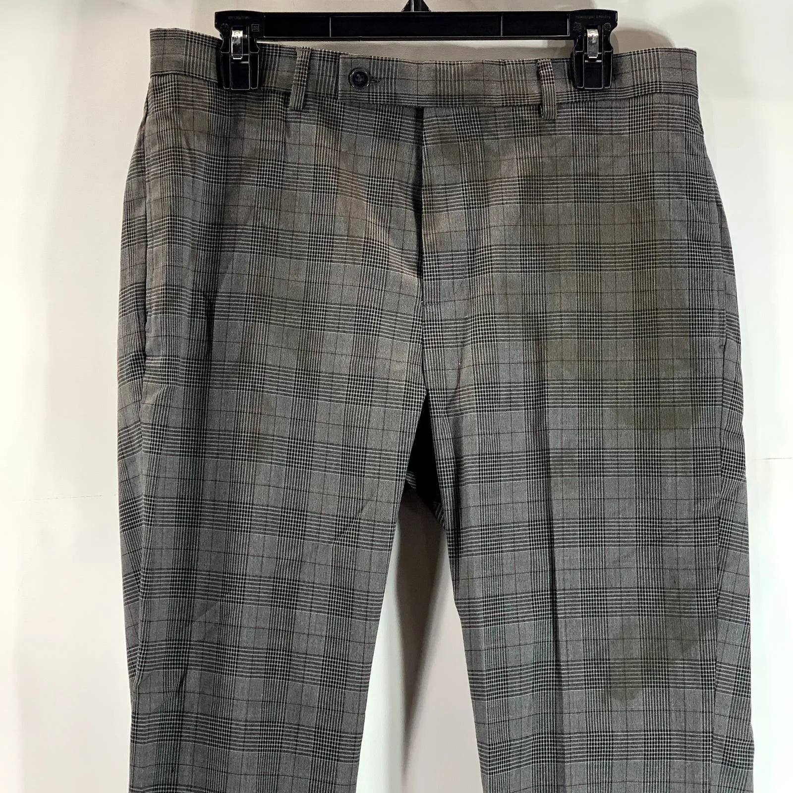 CALVIN KLEIN Men's Charcoal Plaid Slim-Fit Flat Front Dress Pants SZ 33X30