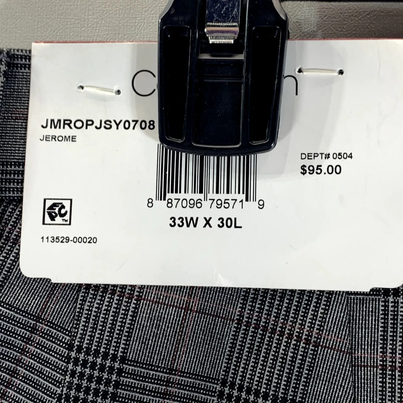 CALVIN KLEIN Men's Charcoal Plaid Slim-Fit Flat Front Dress Pants SZ 33X30