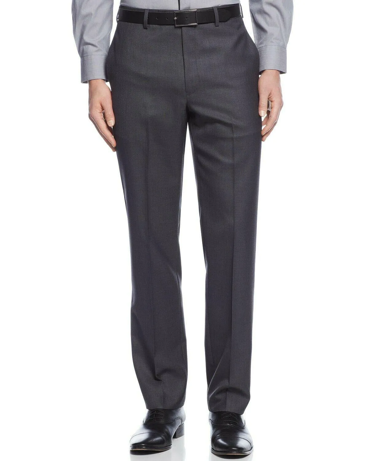 Calvin Klein Slim-Fit Solid Dress Pants 36 x 30 Charcoal Grey Washable Flat Pant