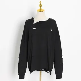 Casual Oversized Sweatshirt For Women Round Neck Long Sleeve Patchwork Hole Designer Pullovers Sweatshirts Female Style