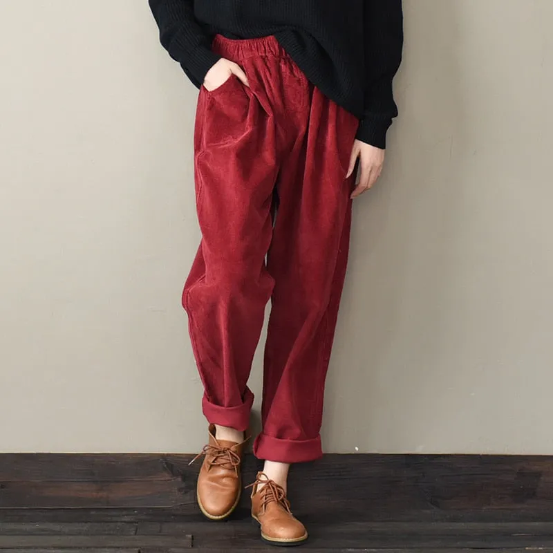Casual Women Corduroy Pants Female Baggy Wide Leg Hip Hop Streetwear