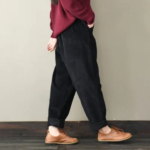 Casual Women Corduroy Pants Female Baggy Wide Leg Hip Hop Streetwear