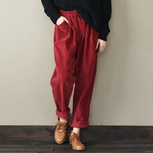Casual Women Corduroy Pants Female Baggy Wide Leg Hip Hop Streetwear