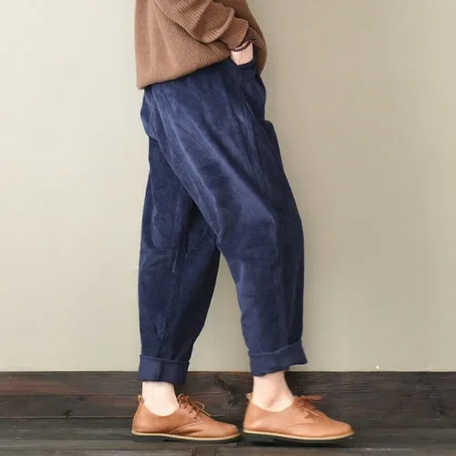 Casual Women Corduroy Pants Female Baggy Wide Leg Hip Hop Streetwear