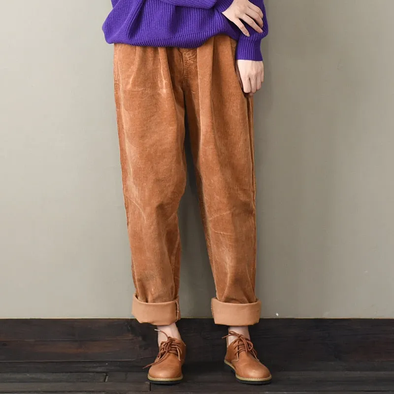 Casual Women Corduroy Pants Female Baggy Wide Leg Hip Hop Streetwear