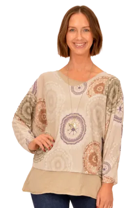 Catherine Lillywhite's Beige Medallion Print 2Pc Tunic with Necklace