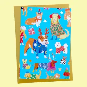 Christmas Dogs Gold Stars Card
