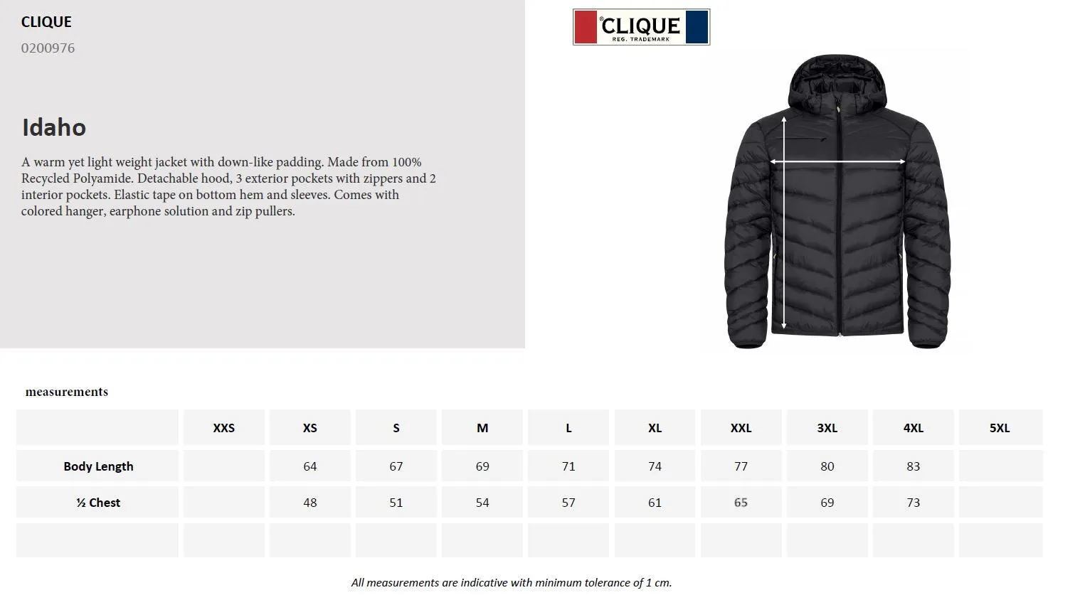 Clique Idaho Men's Jacket | Padded | Recycled Material | Removable Hood | 3 Colours | XS-4XL