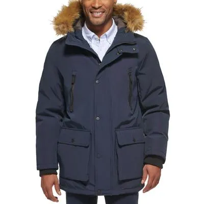 Club Room Men's Parka With A Faux Fur-Hood Jacket Coat Small Navy Blue