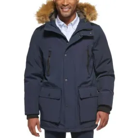 Club Room Men's Parka With A Faux Fur-Hood Jacket Coat Small Navy Blue