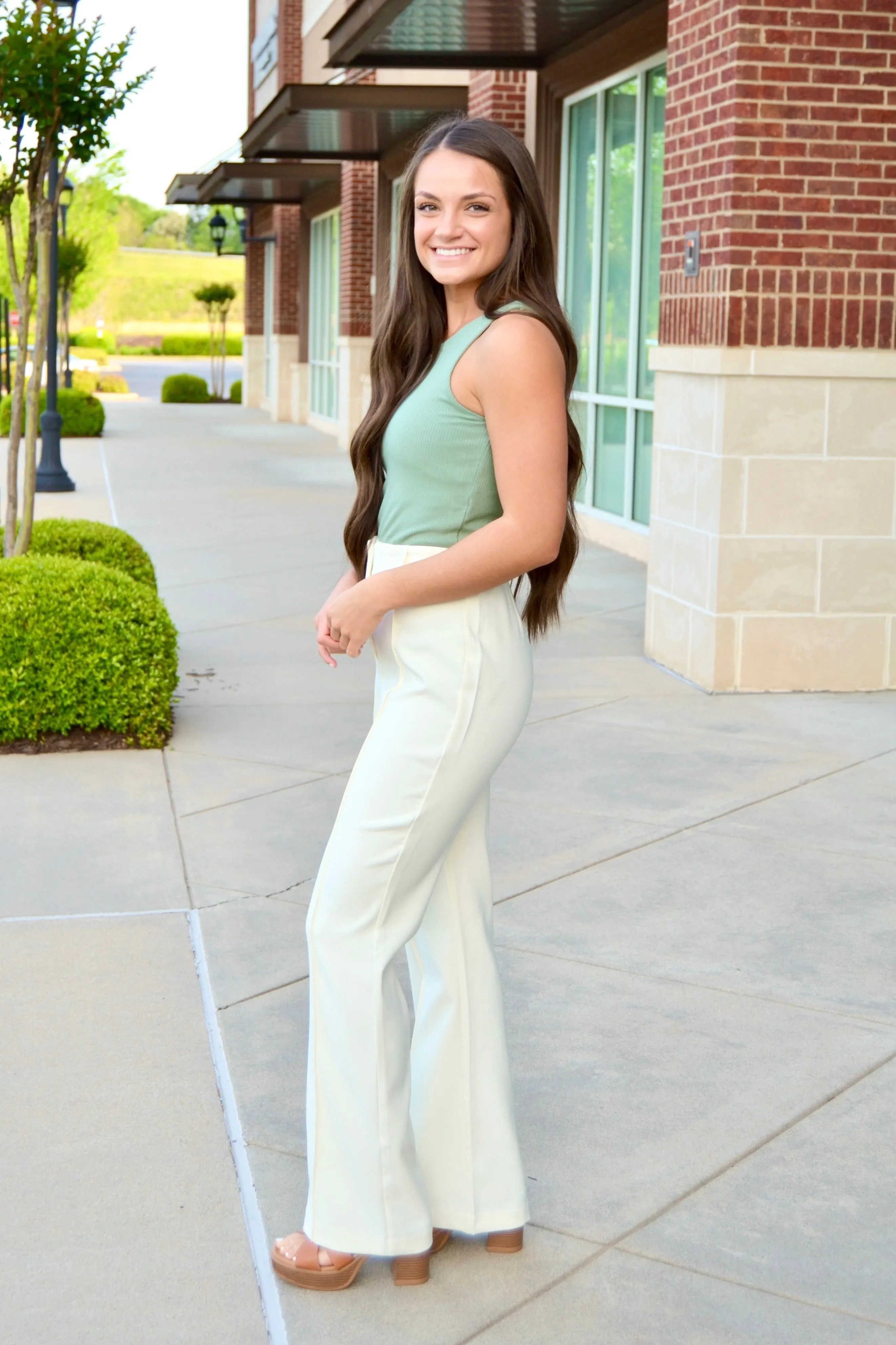 Cream seam front dress pants