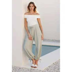 Crinkle Gauze Cargo 2-In-1 Drawstring Tie Hem Jogger - Sage