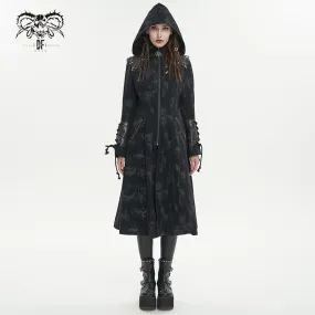 CT202 Women Punk Irregular Pattern Print Long Trench Coat