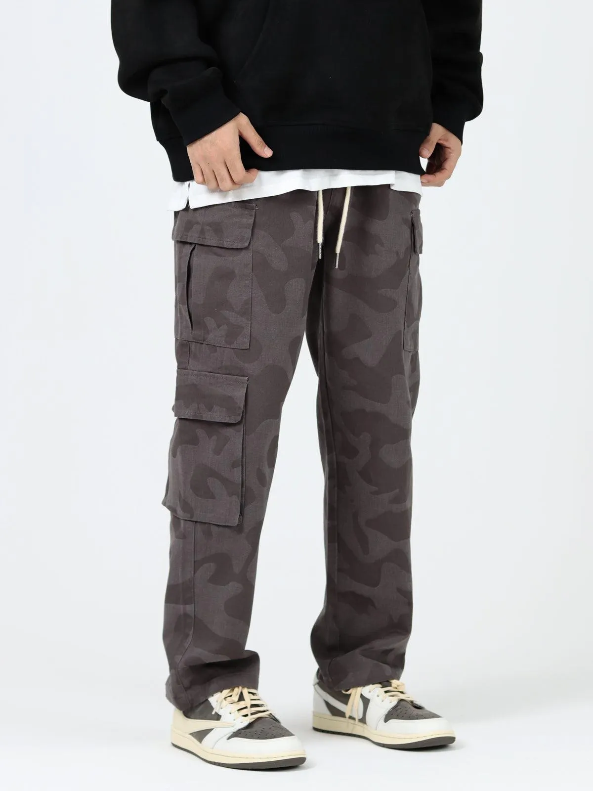 Dark Camouflage Cargo Drawstring Pants