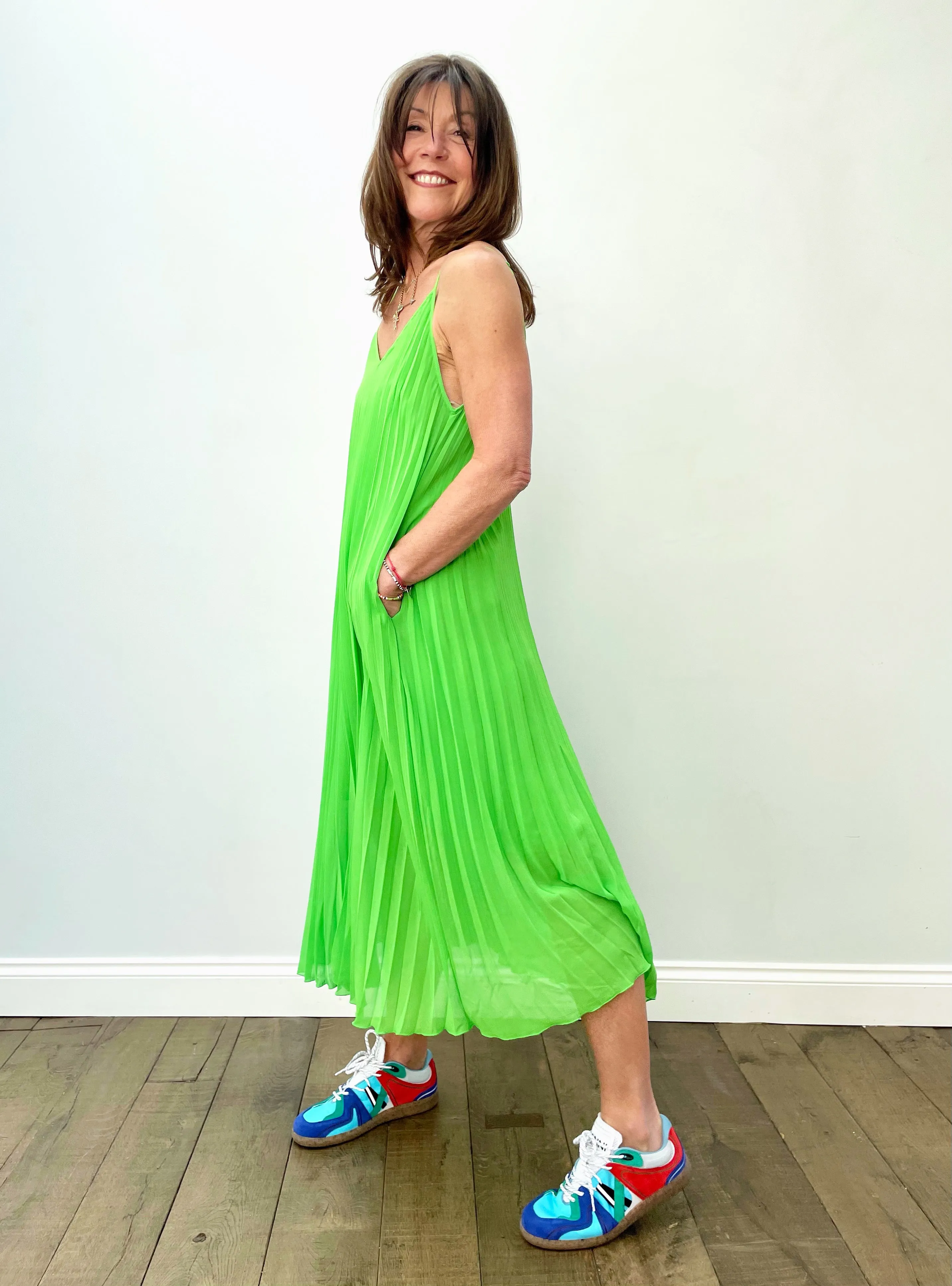 EA Zague Pleated Slipdress in Flash Lime